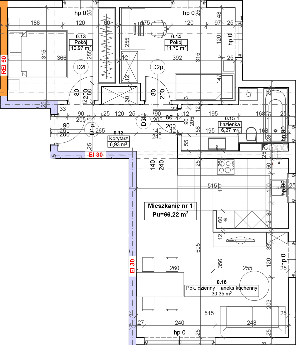 Rzut techniczny mieszkania nr 1