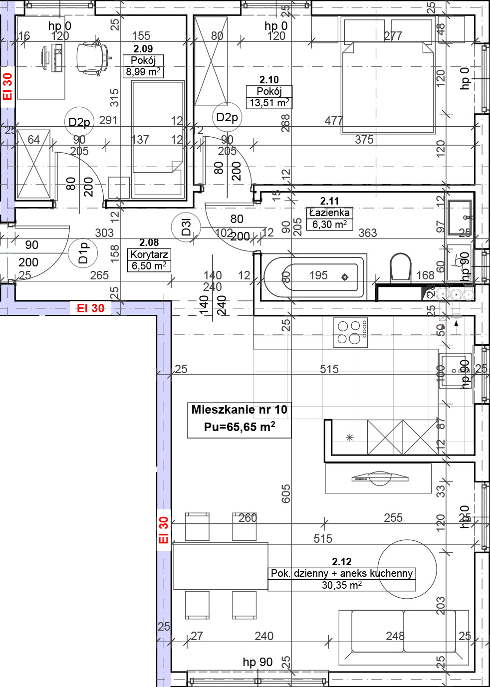 Rzut techniczny mieszkania nr 10