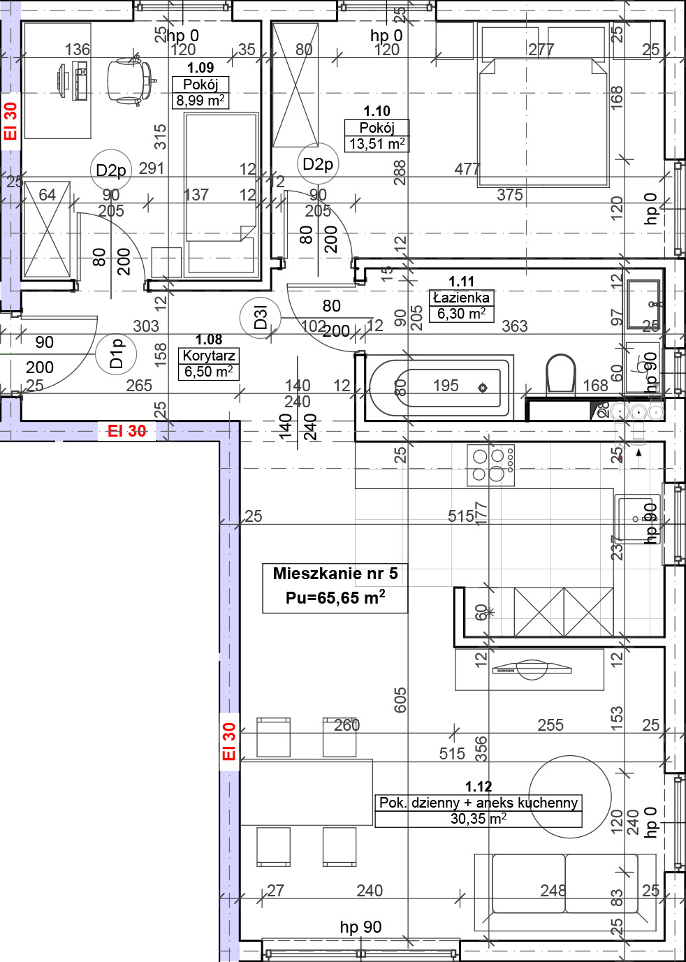 Rzut techniczny mieszkania nr 5