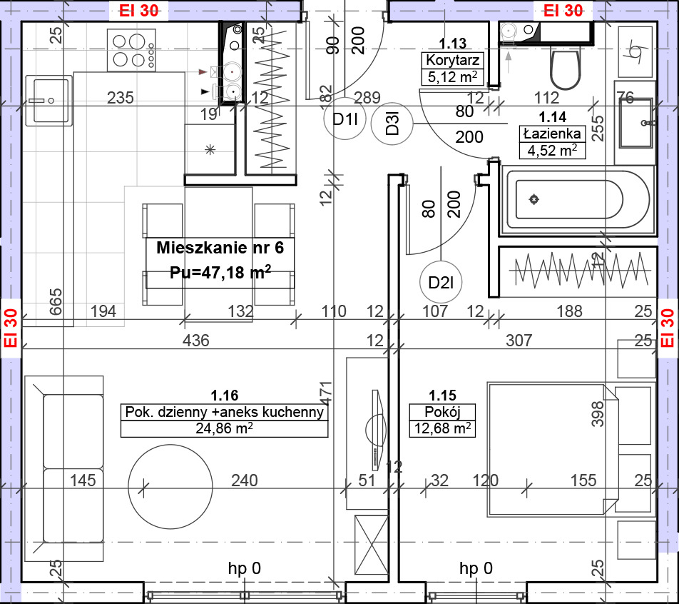 Rzut techniczny mieszkania nr 6