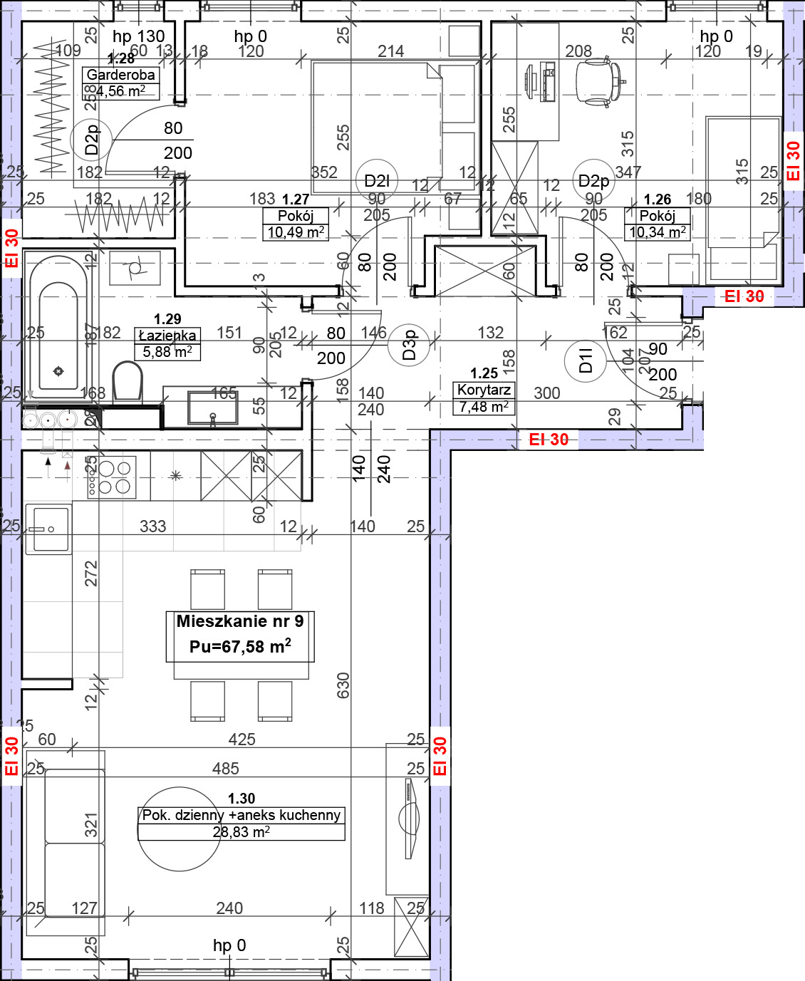 Rzut techniczny mieszkania nr 9